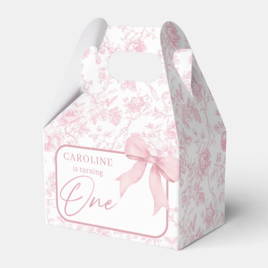 Pink Bow Toile Floral Birthday Favor Box Geschenkschachtel (Vorderseite)