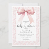 Pink Bow Toile Girl Babydusche Einladung (Vorderseite)