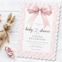 Pink Bow Toile Girl Babydusche