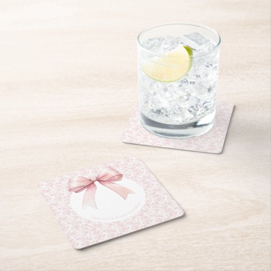 Pink Bow Toile Girl Babydusche Teller Rechteckiger Pappuntersetzer (Vor Ort)