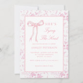 Pink Bow Toile Sie bindet das Brautparty des Knote Einladung (Vorderseite)