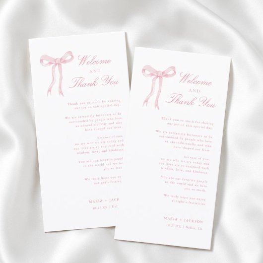 Pink Bow Toile Willkommen und danke Platzkarte