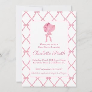 Pink Bow Trellis Baby Shower Einladung Bonnet