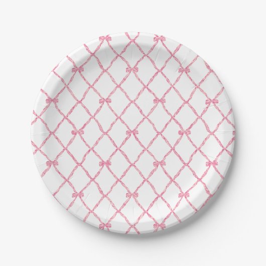 Pink Bow Trellis Paper Party Plate Pappteller (Vorderseite)