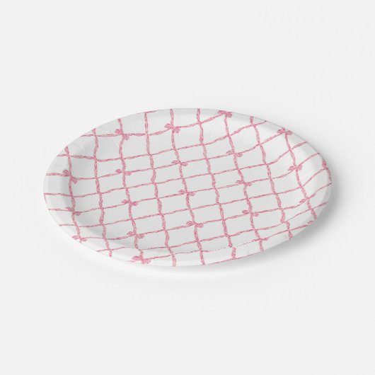 Pink Bow Trellis Paper Party Plate Pappteller (Schrägansicht)