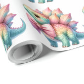 Pink Bow Triceratops Dinosaurier Wrapping Paper Geschenkpapier (Rolleneckpunkt)