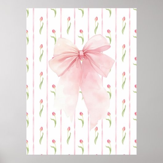Pink Bow Tulip Pattern Coquette Girl Wall Poster (Vorne)