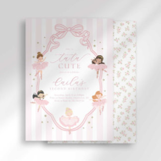 Pink Bow Tutu Cute Ballerina Birthday Invitation Einladung