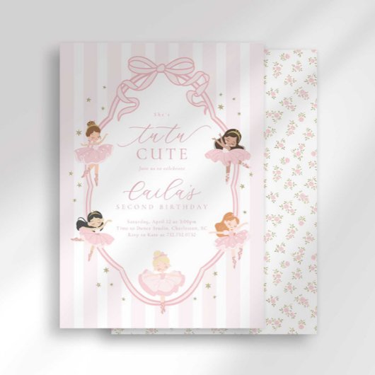Pink Bow Tutu Cute Ballerina Birthday Invitation Einladung