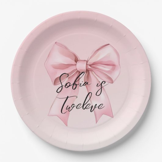 Pink Bow Twelve Birthday Paper Plate Pappteller (Vorderseite)