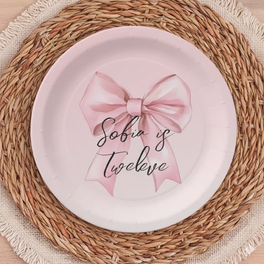Pink Bow Twelve Birthday Paper Plate Pappteller
