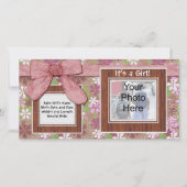 Pink Bow und Blume benutzerdefinierte Fotokarte Ankündigung (Vorderseite)