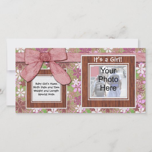 Pink Bow und Blume benutzerdefinierte Fotokarte Ankündigung (Vorderseite)