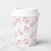 Pink Bow und Blume Girly Pappbecher (Rückseite)