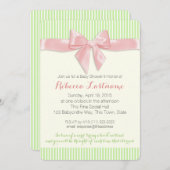 Pink Bow und Button Streifen Babydusche Einladung (Vorne/Hinten)