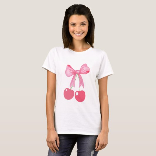 Pink Bow und Cherries, Coquetsche T-Shirt (Vorne ganz)