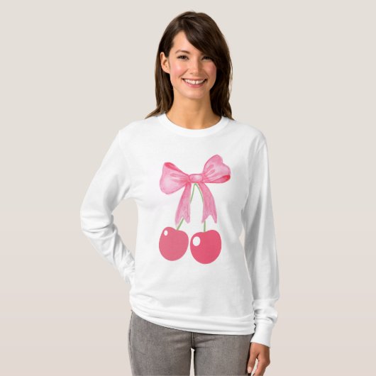 Pink Bow und Cherries, Coquetsche T-Shirt (Vorne ganz)