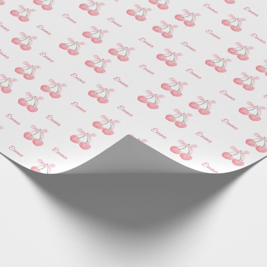 Pink Bow und Cherry Personalisierter Name eines be Geschenkpapier (Ecke)