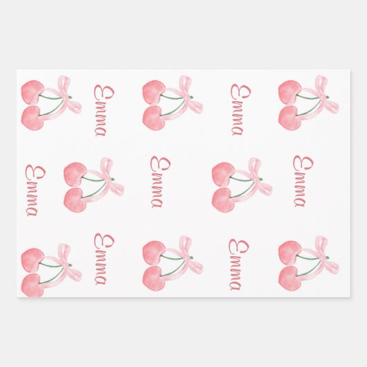 Pink Bow und Cherry Personalisierter Name eines be Geschenkpapier Set (Vorderseite 3)