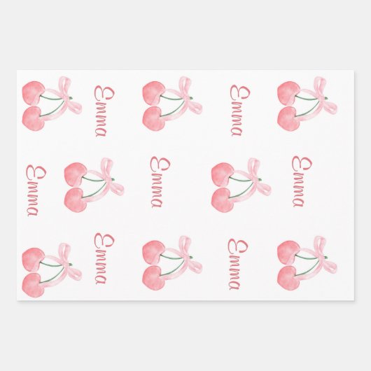 Pink Bow und Cherry Personalisierter Name eines be Geschenkpapier Set (Vorderseite 2)
