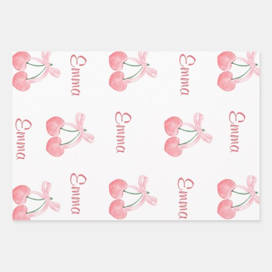 Pink Bow und Cherry Personalisierter Name eines be Geschenkpapier Set (Vorderseite)