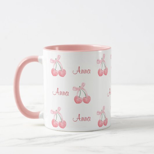 Pink Bow und Cherry Personalisierter Name eines be Tasse (Links)