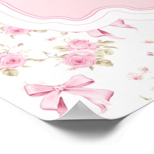 Pink Bow und Floral Girl Baby Dusche Willkommen Poster (Ecke)