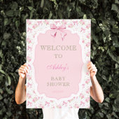 Pink Bow und Floral Girl Baby Dusche Willkommen Poster