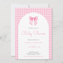 Pink Bow und Gingham Baby Dusche Einladung