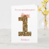 Pink Bow und Gold Glitzer 1. Geburtstag Karte (Gelbe Blume)