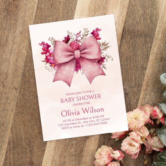 Pink Bow und hübsche Blütendusche Einladung
