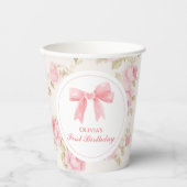 Pink Bow und Rose Coquette 1. Geburtstag Pappbecher (Vorderseite)