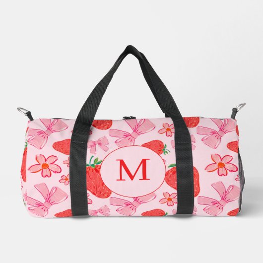 Pink Bow und Strawberry Girly Pattern Duffel Bag Duffle Bag (Vorderseite)