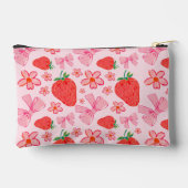 Pink Bow und Strawberry Girly Pattern Monogram Zubehörtasche (Rückseite)