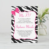Pink Bow und Zebra Quinceanera Birthday Einladung (Stehend Vorderseite)