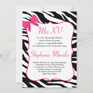 Pink Bow und Zebra Quinceanera Birthday Einladung