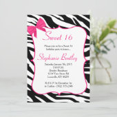Pink Bow und Zebra Sweet 16 Geburtstag Einladung (Stehend Vorderseite)
