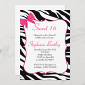 Pink Bow und Zebra Sweet 16 Geburtstag Einladung (Vorne/Hinten)