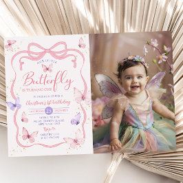 Pink Bow unser kleiner Schmetterling Geburtstagsge Einladung