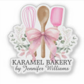 Pink Bow Utensils Kochgebäck Bäckerei Cut Vinil Aufkleber (Vorderseite)