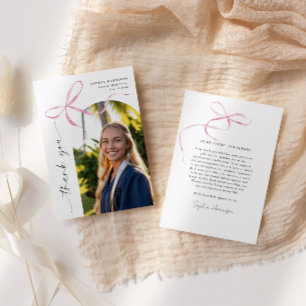 Pink Bow Vertical Script Abschluss Dankeskarte