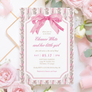Pink Bow Vintag Baby Girl Dusche Einladung