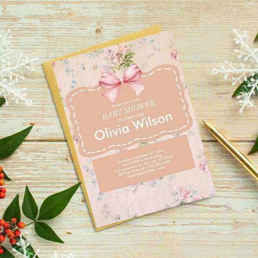 Pink Bow Vintag Boho Babydusche Einladung