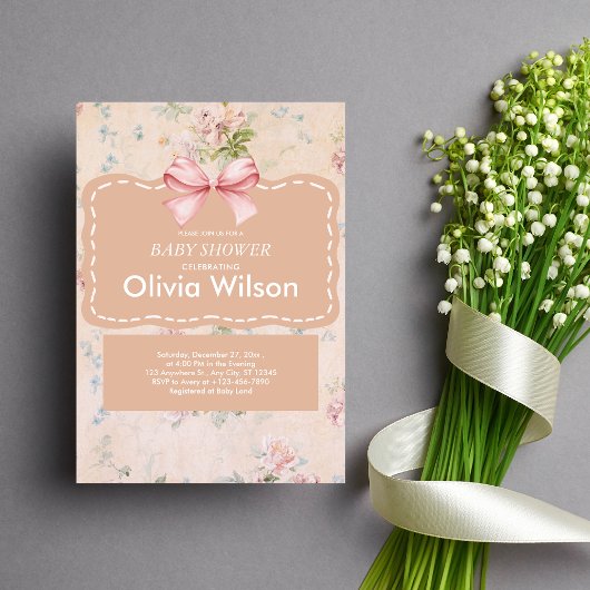 Pink Bow Vintag Boho Babydusche Einladung