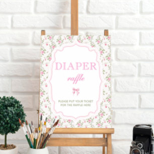 Pink Bow Vintag Floral Baby Dusche Windeln Windeln Poster