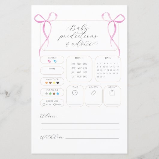 Pink Bow Vorhersagen & Ratschläge Kinderduschkarte (Vorderseite)