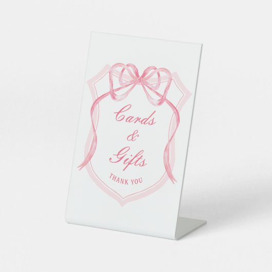 Pink Bow Wappen Karten und Geschenke Sockelschild (Vorderseite)