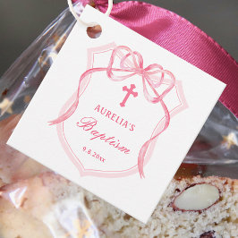 Pink Bow Wappen Taufe Anhänger Tags