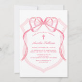 Pink Bow Wappen Taufe Einladung (Vorderseite)