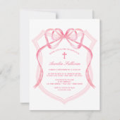 Pink Bow Wappen Taufe Einladung (Vorderseite)